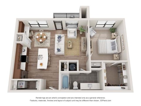 Floor plan for 1 bed, 1 bath, 778 sqft